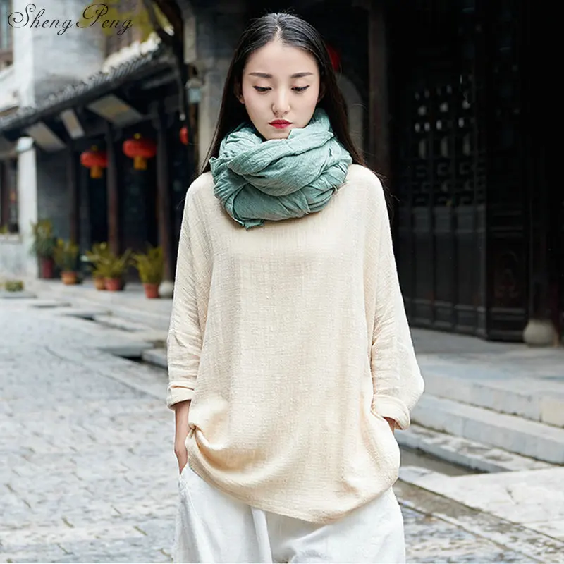 Chinese Women's Folk Style Tops Cotton and Linen China Costume Retro Wind Blouse Long Sleeve Shirt Q795 | Тематическая одежда