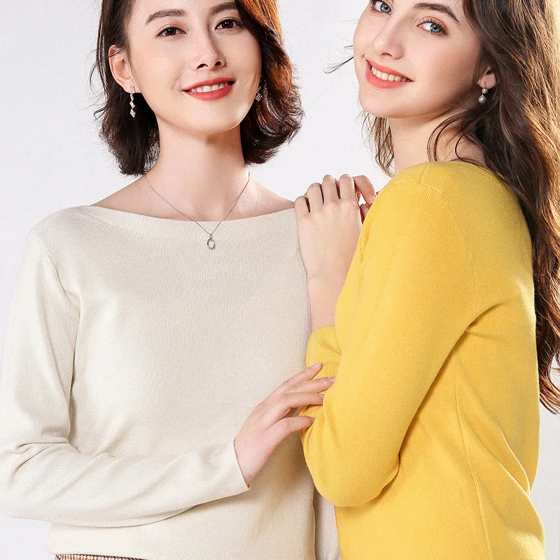 2019 New Fashion High Quality Slash Neck Women Sweater Autumn Winter Long Sleeve Solid Pullover Knitted Sweaters Female 8 Color | Женская