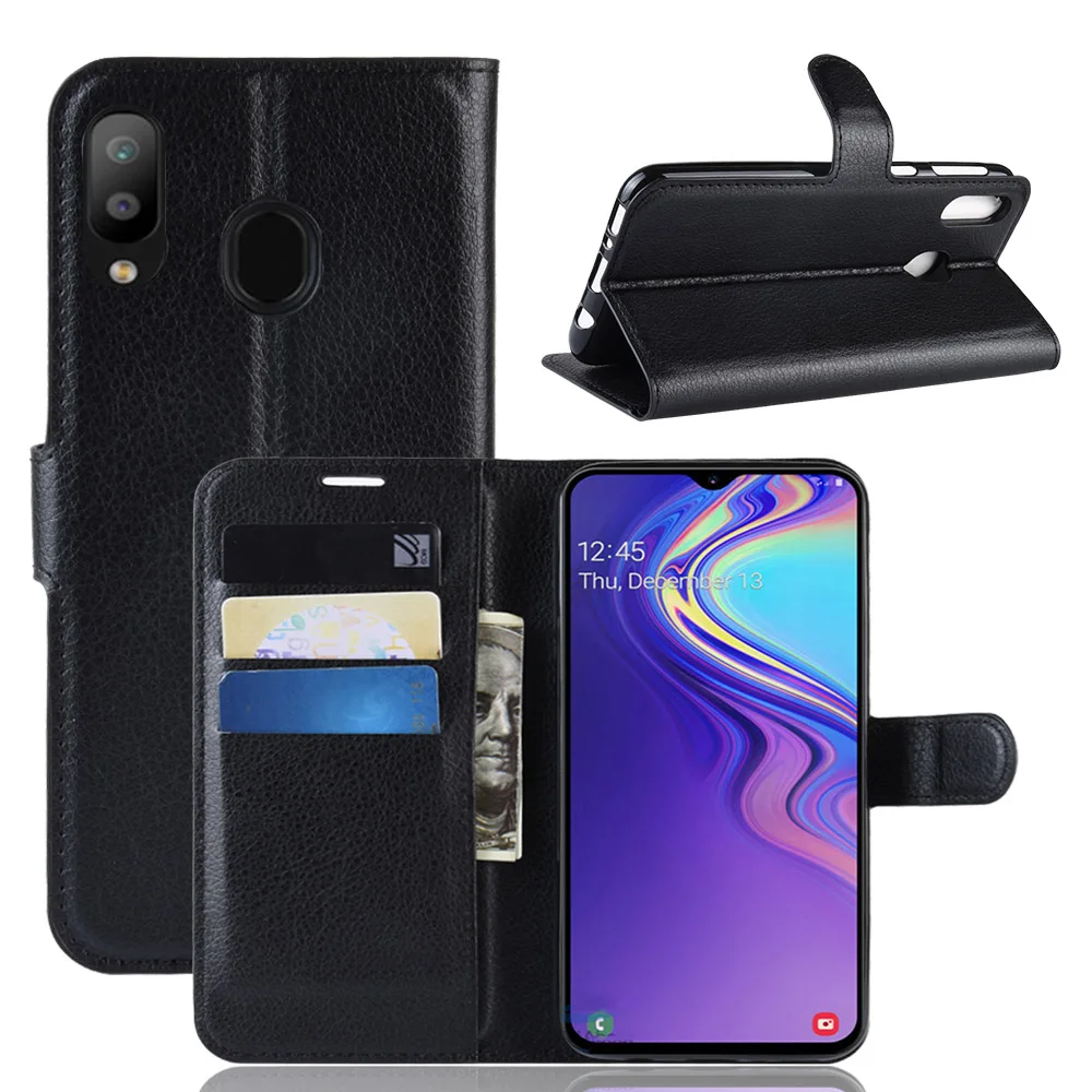 Кожаный флип чехол KONSMART для Galaxy M10 M20 защитный книжка Samsung задняя крышка оболочка