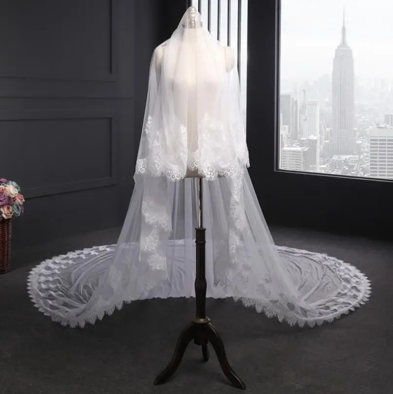 Real Photos Two Layers Bridal Veil 3.5 Meters Long Lace Woodland Wedding with Comb Voile De Mariee Veu Noiva | Свадьбы и торжества