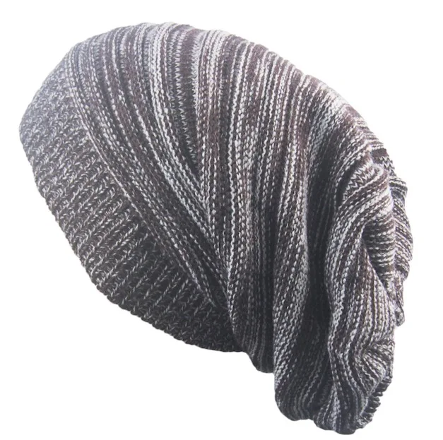 brown beanie Мятая шапочка для уличных танцев, Женская Полосатая ребристая шапочка, громоздкая хипстерская шапка с ушками, теплая вязаная зимняя шапка ручной работы для женщин - Цвет: brown beanie