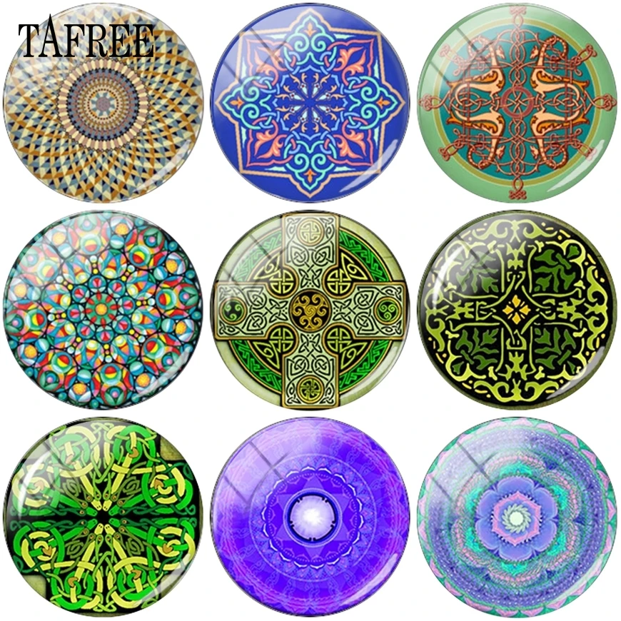 

TAFREE Unique Design Zan Mandala Pattern Glass Cabochon Dome Charms Settings Base Cover Pendant 12-20mm For Tie Clips