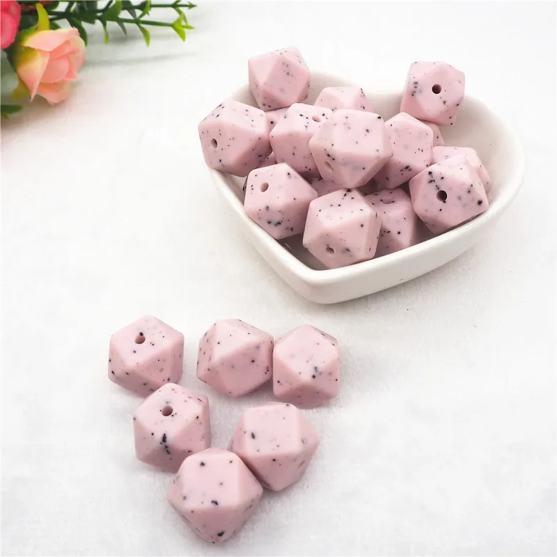Chengkai 100pcs 14mm Gritty Color Silicone Hexagon Teether Beads DIY Baby Shower Pacifier Dummy Jewelry Sensory Toy Accessories
