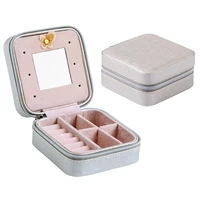 travel mini jewelry box leather pu jewelry packing case portable earring ring organizer zipper women jewellry display box gift