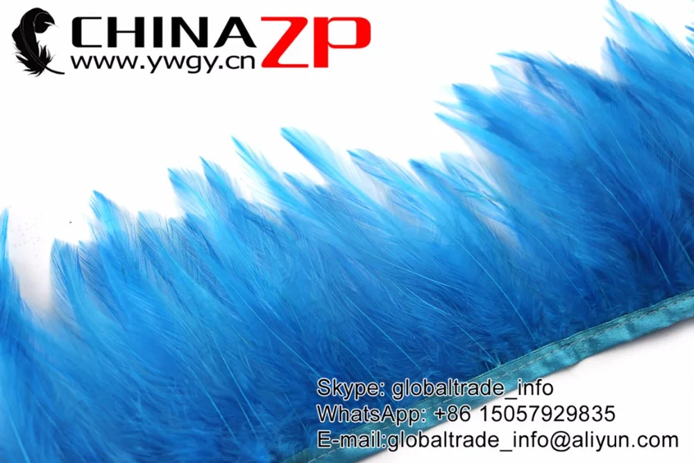 Proveedor de plumaje No.1 CHINAZP Factory, 2 yardas/lote, decoraciones DIY te&ntilde;idas, cuello de Gallo Azul turquesa, Hackle, recorte de plumas-2
