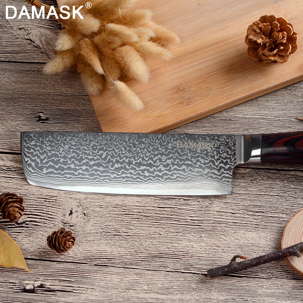 Damask Kitchen Knives Set Damascus Steel Color Wood Handle Paring Utility Chopping Santoku Slicing Chef Cooking Knife | Дом и сад