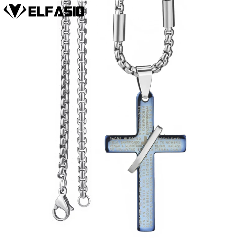 Мужская подвеска из нержавеющей стали Elfasio серебряное ожерелье с крестом