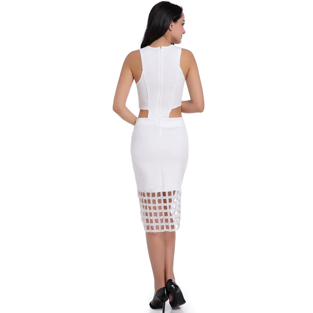 Zipipiyf сексуальный белый кружева сплит bodycon dress женщины тонкий карандаш платья