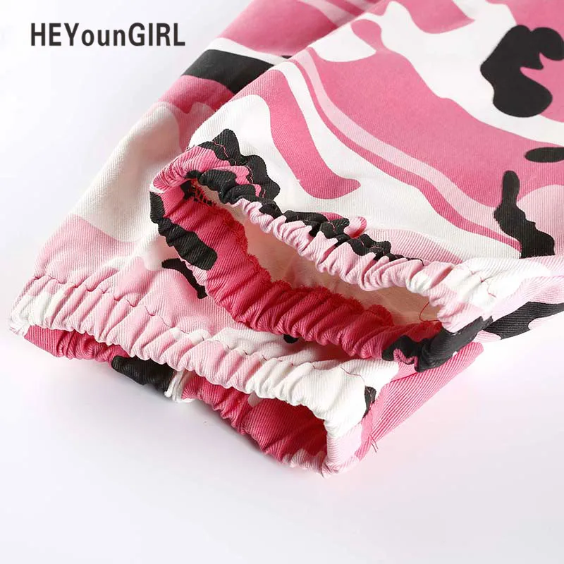 HeyounGIRL женские камуфляжные штаны повседневные розовые камуфляжные штаны модные серые оранжевые камуфляжные штаны с высокой талией свободные Дамские Брюки