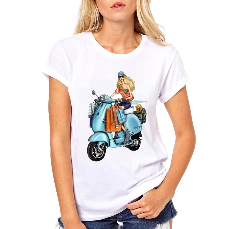 Женская футболка Vespa с принтом скутеров летние топы футболки подарки Прямая