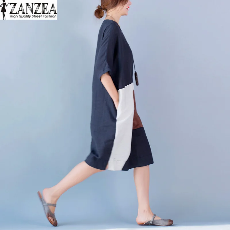 Новая мода ZANZEA Oversize Лоскутная Повседневный Кафтан Vestido 2019 женские летние