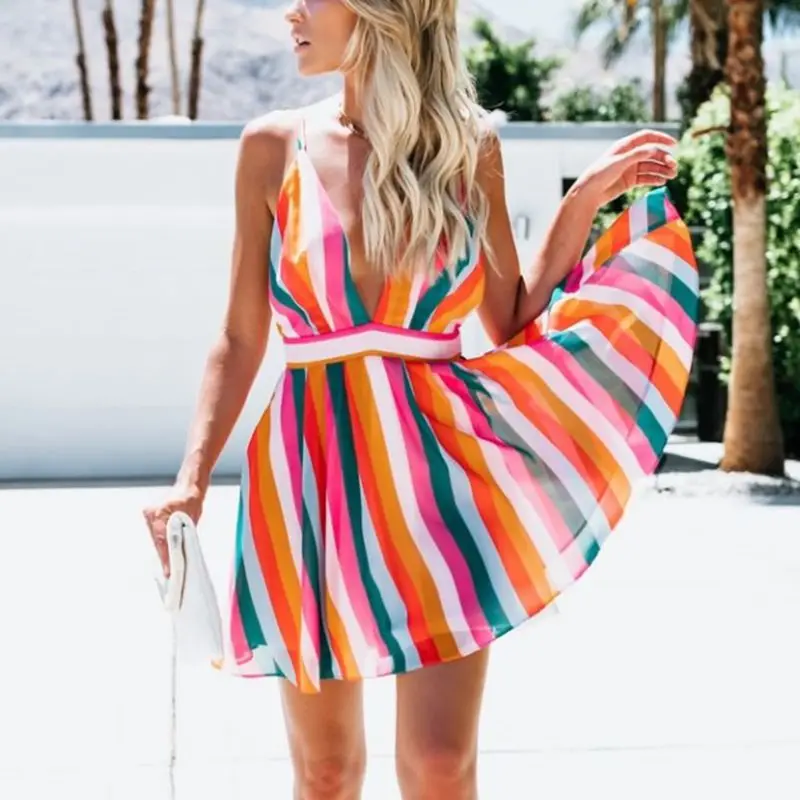 Женский плявечерние сарафан без рукавов с глубоким V образным вырезом и открытой