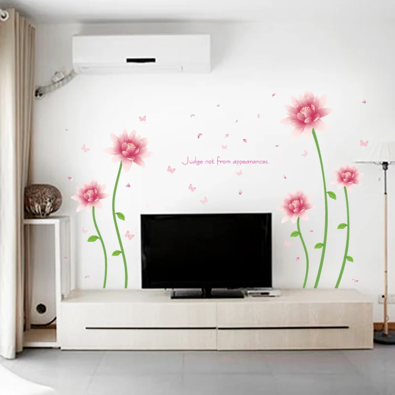 [Fundecoration] diy Розовые цветущие Цветочные настенные наклейки для гостиной спальни