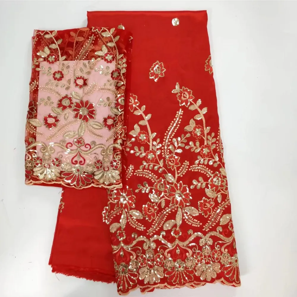 

Wholesale 5 Color Nigerian George Silk Lace Fabric Sequined Embroidered Wedding Laces India African Sequins George Lace Material