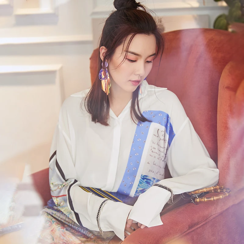 GETSRING женское платье с принтом и отложным воротником полная Асимметричная