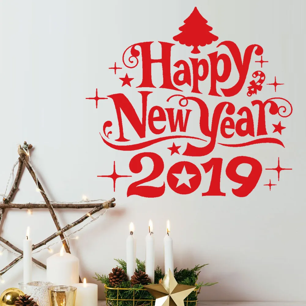 Наклейки на стену с Новым годом 2019 веселые рождественские наклейки для дома