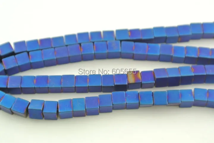 

4mm Royal Blue Color Hematite Cube Square Beads 16 inches per strand fit Fashion Jewelry Making
