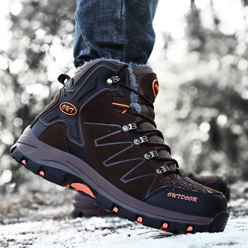 APTESOL зимние мужские плюшевые теплые походные треккинговые ботинки Нескользящие