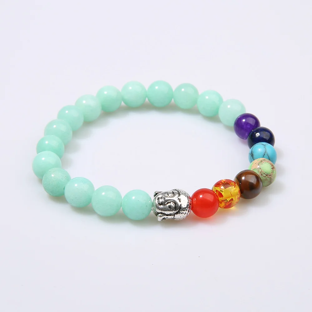 OAIITE 7 Chakra Strand Эластичный Браслет голова Будды молитва натуральный камень Йога