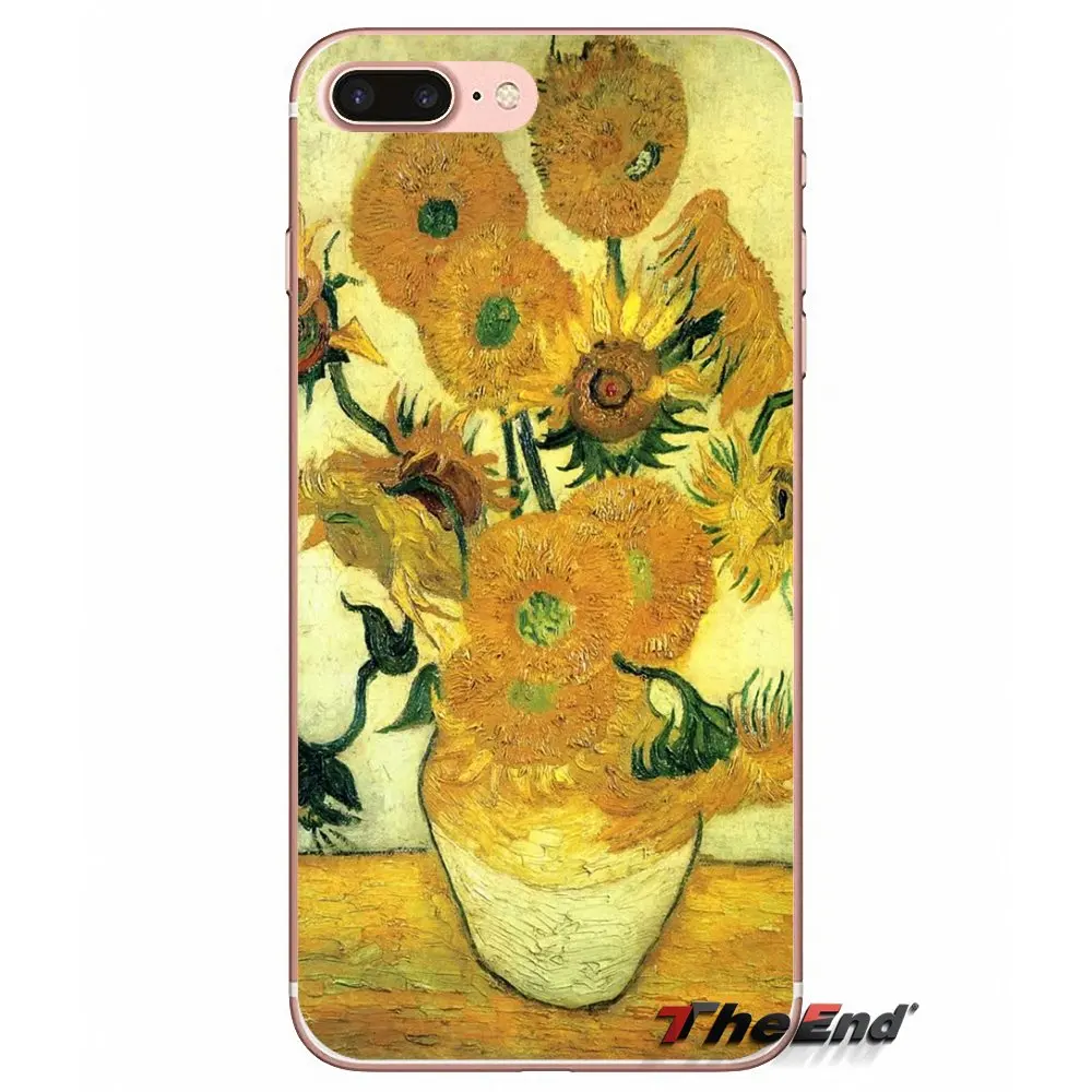 Мягкий чехол для iPhone X 4 4S 5 5S 5C SE 6 6S 7 8 Plus Samsung Galaxy J1 J3 J5 J7 A3 A5 2016 2017 Ван Гог Подсолнухи