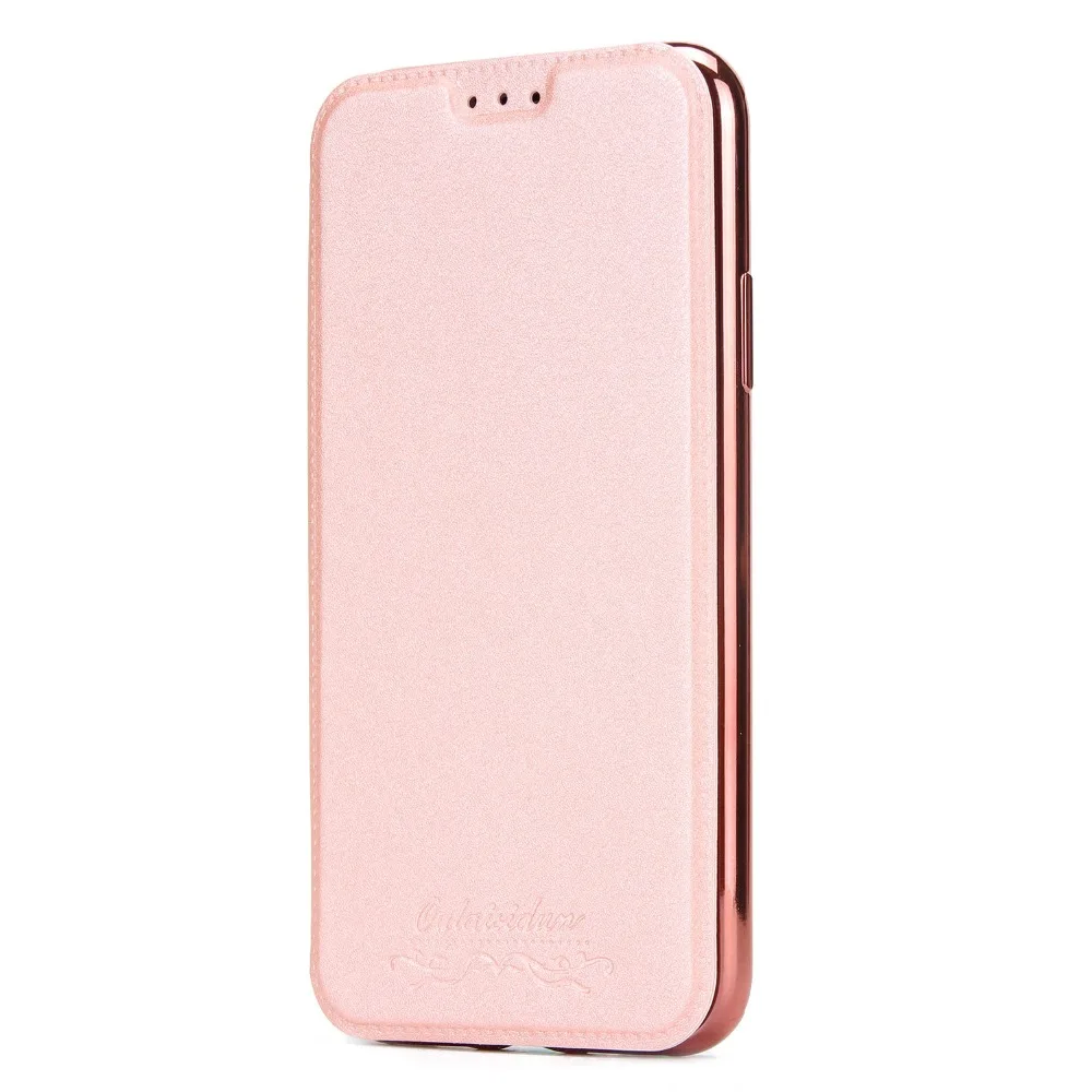 Мягкий силиконовый кожаный чехол-книжка чехол для iPhone 5 5S SE 6 6s 7 8 Plus X с подставкой из розового золота