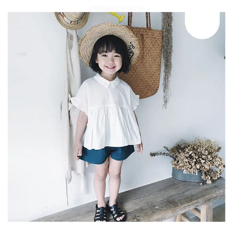 Girls Clothing Sets Summer Cotton Peter Pan Collar Top+Short Two-piece Children Casual Clothes Suit | Мать и ребенок