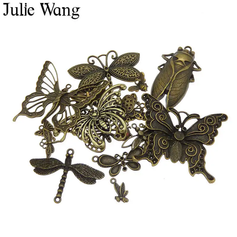 10 шт. подвески Julie Wang в виде бабочки стрекозы случайный смешанный сплав насекомое