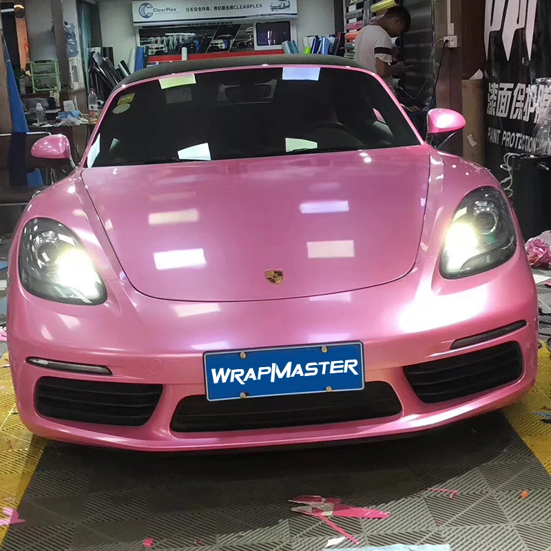 Premium Quality Super Glossy Metallic metallic vehicle wrap material diy vinyl with Air Bubble 1.52x18m/roll pink |