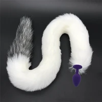 80cm long fox tail wool anal plug tail couple taste sex toys for woman silver fox trumpet open cut drain red white