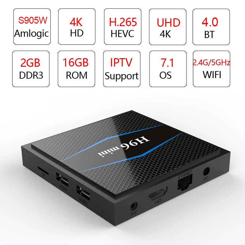 H96mini Android TV BOX 7 1 OS Smart Box 2 Гб 16 четырехъядерный процессор Amlogic S905W 4 ГГц wiFi iptv