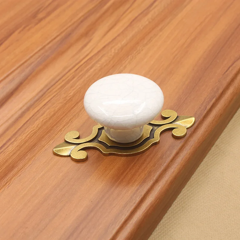 White Crack Ceramic Door Handles European Cabinet Drawer Handle Cupboard Kitchen Pull Vintage Bronze Knobs 128mm/Single Hole |