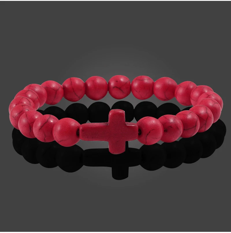 Fashion Men Natural Volcanic Stone Bracelet Classic Cross Beads Meditation Prayer Strand Bracelets Bangle for Women Yoga Jewelry