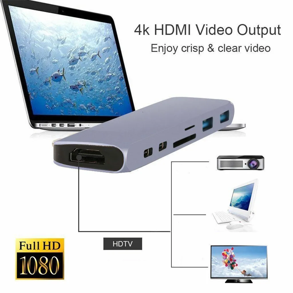 Два порта USB HUB-C типа на 4 K HDMI адаптер док-станция 3 двойной 1 концентратор данных
