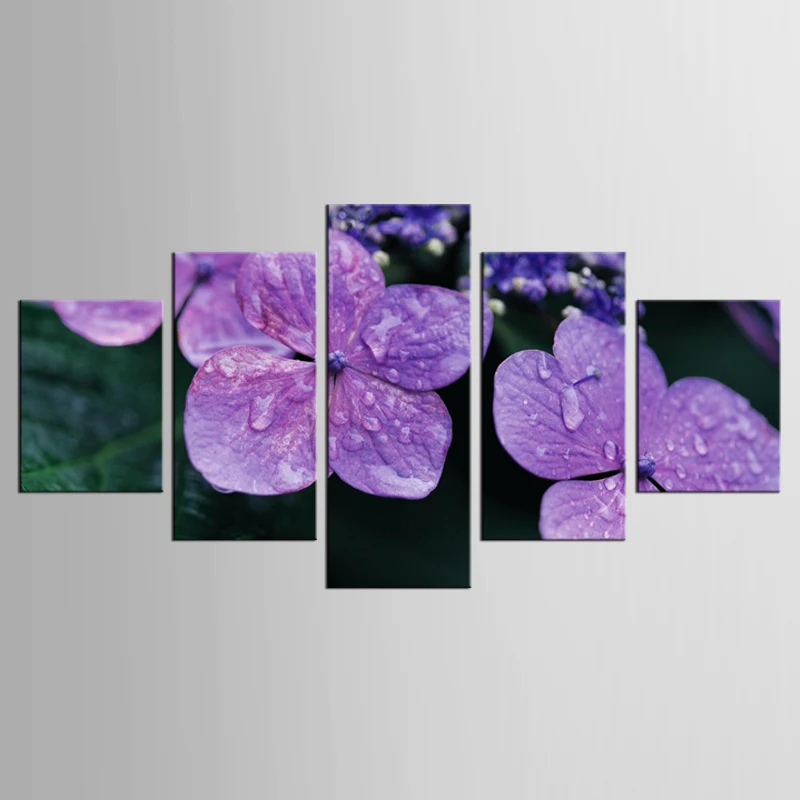 5 шт./компл. Подогрев простой современный фиолетовый цветок капли воды фрески для