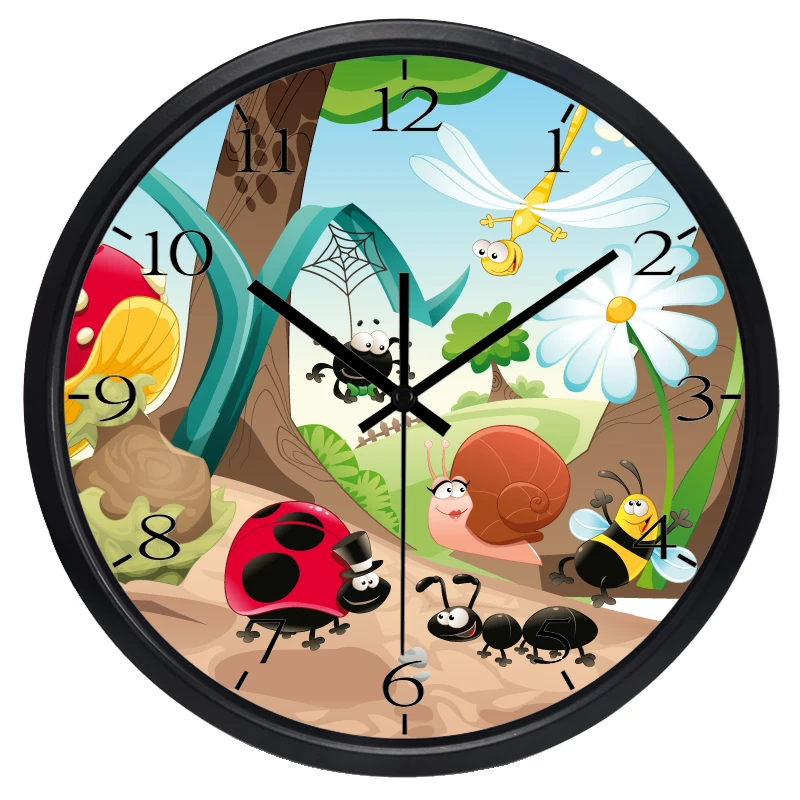 Мультяшный Жук муравей забавные настенные часы декоративные насекомые грибы дом