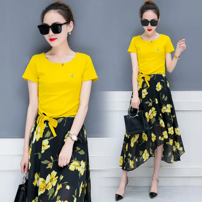 Летние Новые Для женщин комплект Футболка с короткими рукавами Топы