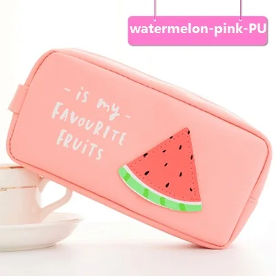 watermelon pink PU Kawaii пенал Кошка Холст школьные принадлежности канцелярские принадлежности подарок Cartuchera милый пенал ручка сумка стационарный Чехол Органайзер - Цвет: watermelon pink PU