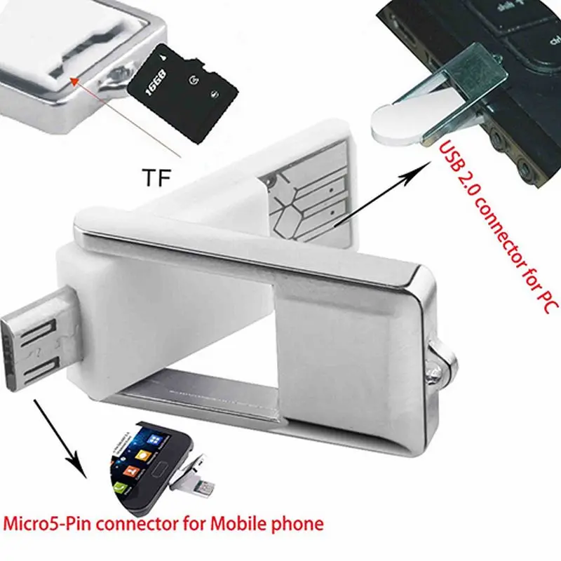 1 шт. мини 2 в MicroUSB 2.0 OTG адаптер + MicroSD TF cardreader для ПК Samsung Micro SD t-flash USB Host | Мобильные