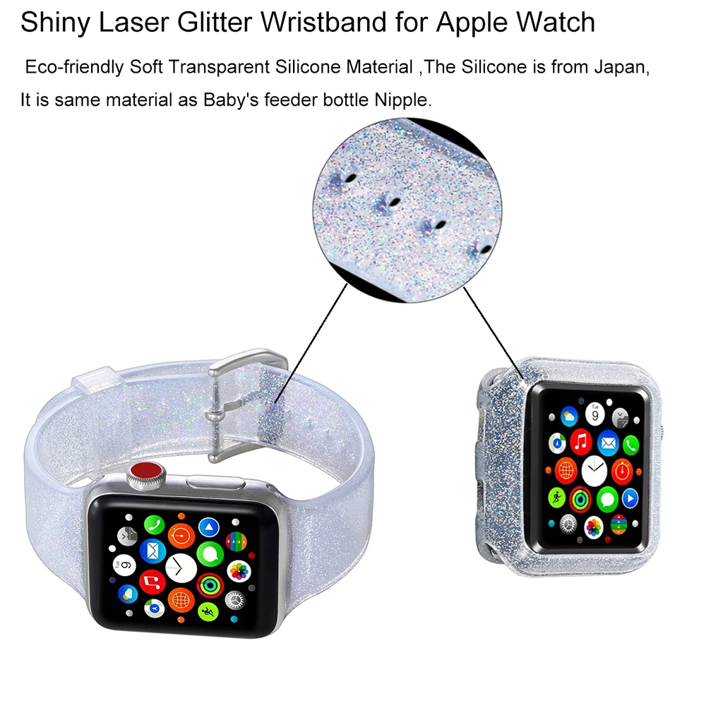 Силиконовый Прозрачный блестящий водонепроницаемый ремешок для Apple Watch 38 мм 40 мм ремешок для Apple iWatch 42 мм 44 мм Серия 1 2 3 4