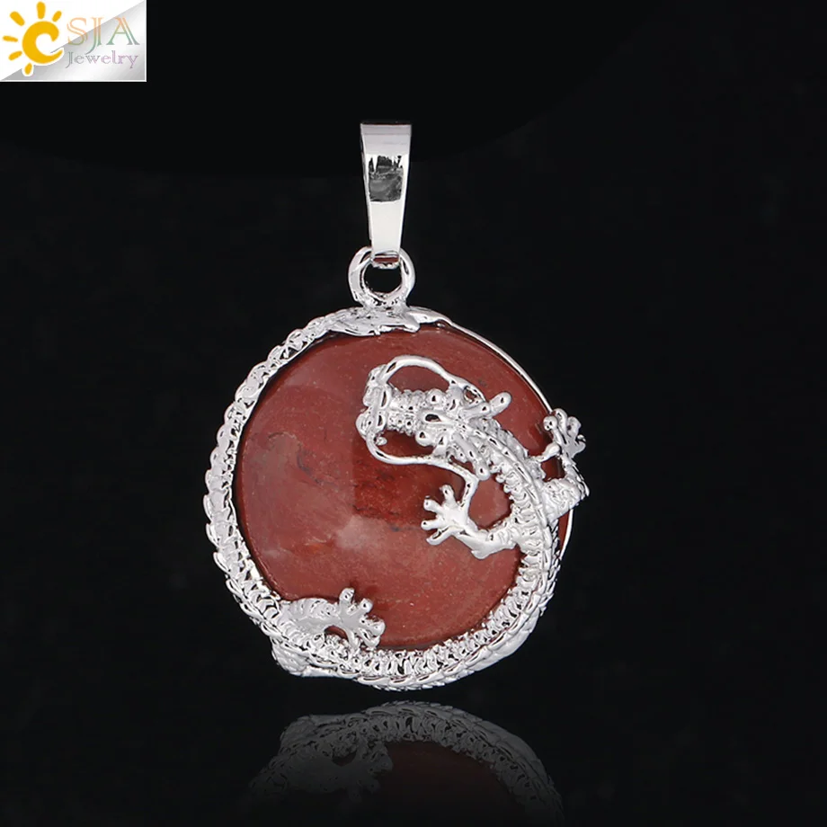 Red Jesper CSJA подвески из натурального камня для женщин хрустальные круглые бусины смешанные цвета подходит DIY ручной работы ожерелье счастливое Исцеление ювелирные изделия F305 - Окраска металла: Red Jesper