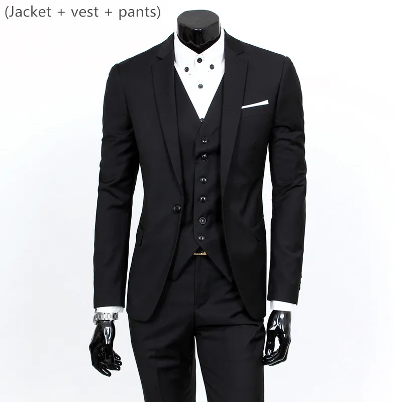 3 piece black Блейзер+ жилет+ брюки) Мужская Свадебная одежда костюм жениха мужской костюм из трех предметов деловой Банкетный мужской костюм плюс размер 6XL Костюмы - Цвет: 3 piece black
