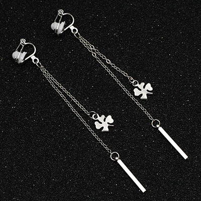 Clover Серьги с геометрическими кисточками, без пирсинга, клипсы для ушей, металлический крест/Сердце/Клевер/полоска, клипсы, серьги без пирсинга, длинные серьги CE314 - Окраска металла: Clover