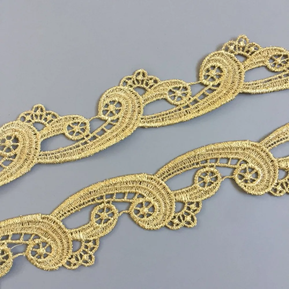 Лидер продаж Роскошная золотая сетчатая кружевная отделка Золотая ткань с