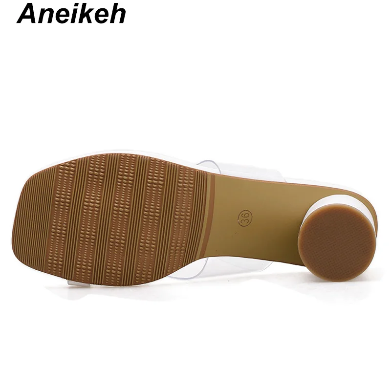 Aneikeh/ г.; летние модные прозрачные женские шлепанцы из искусственной кожи; однотонные вьетнамки на высоком квадратном каблуке; Повседневная Уличная обувь; цвет черный, белый; Размеры 35-39