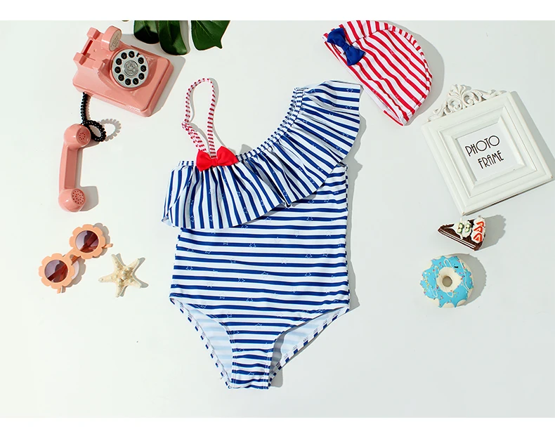 blue striped Funfeliz лебединые купальники, От 1 до 8 лет для девочек, Цельный купальник для маленьких девочек, милый детский купальный костюм с единорогом, детская розовая юбка, купальный костюм - Цвет: blue striped