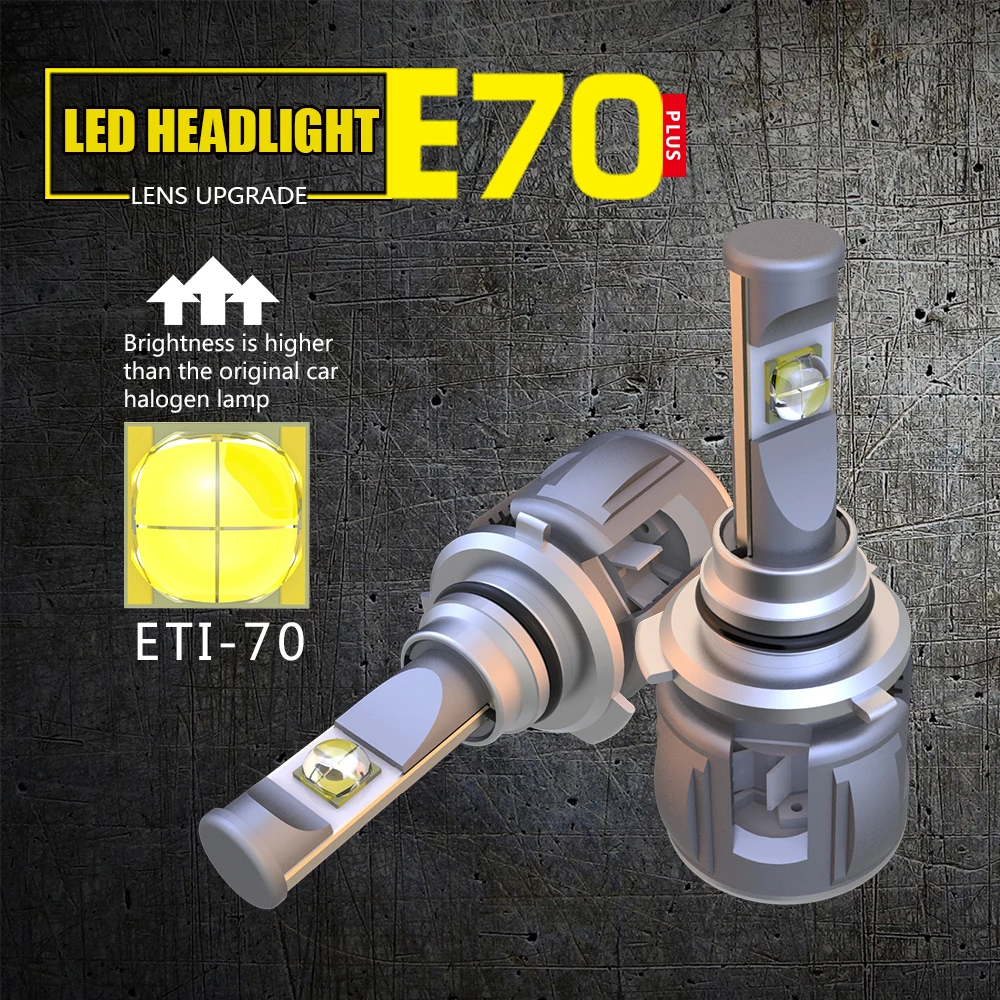 HLXG 2 шт. 9005 HB3 Светодиодные линзы для автомобильных фар Комплект ламп E70 чипов 6000 К