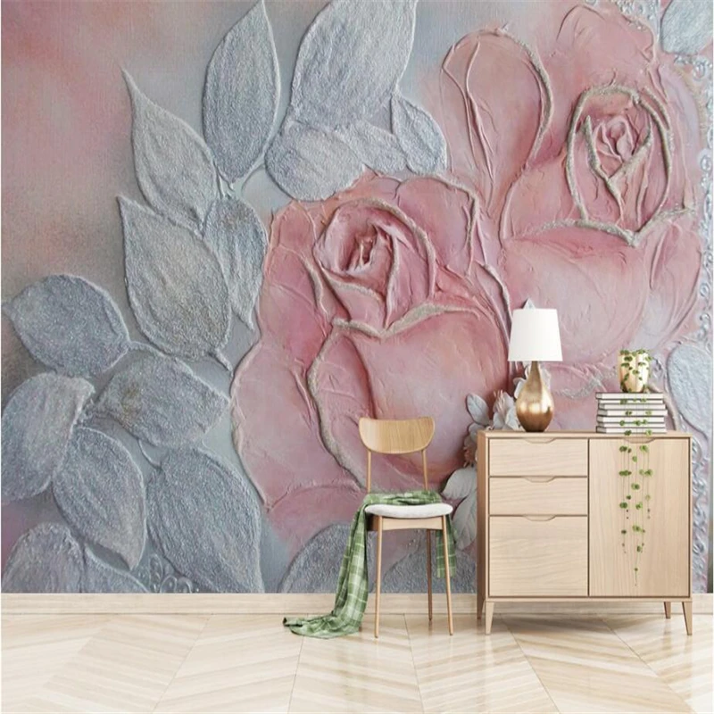 

3d Flowers Wallpaper Custom Stereo Relief Rose Wall Papers Home Decor Modern 3d Wallpaper for Living Room Bedroom Study TV Wall