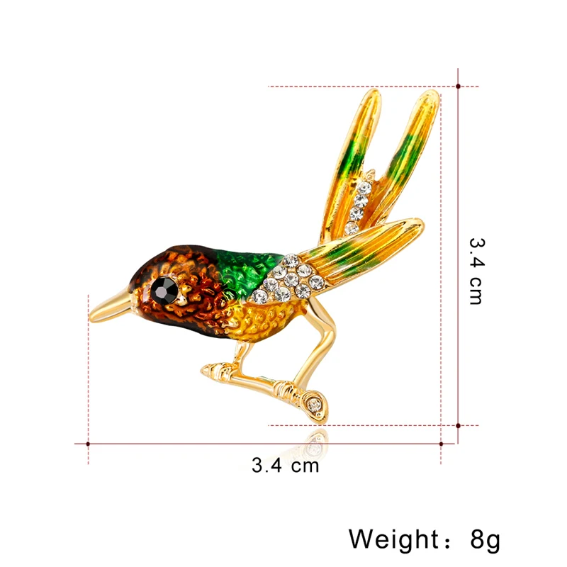 Эмалированная брошь в виде ветки птицы Стразы броши животных со стразами для