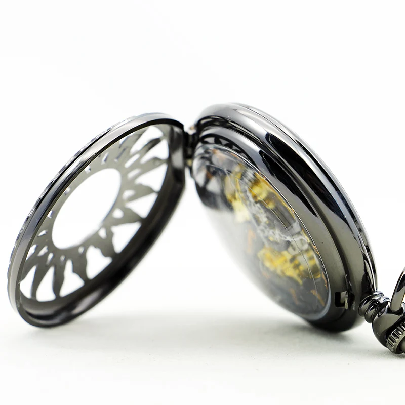 Exquisite Sunflower Sun Skull Mechanical Pocket Watch Vintage Steampunk Manual Chain Necklace Pendant Accessory Clock Gift