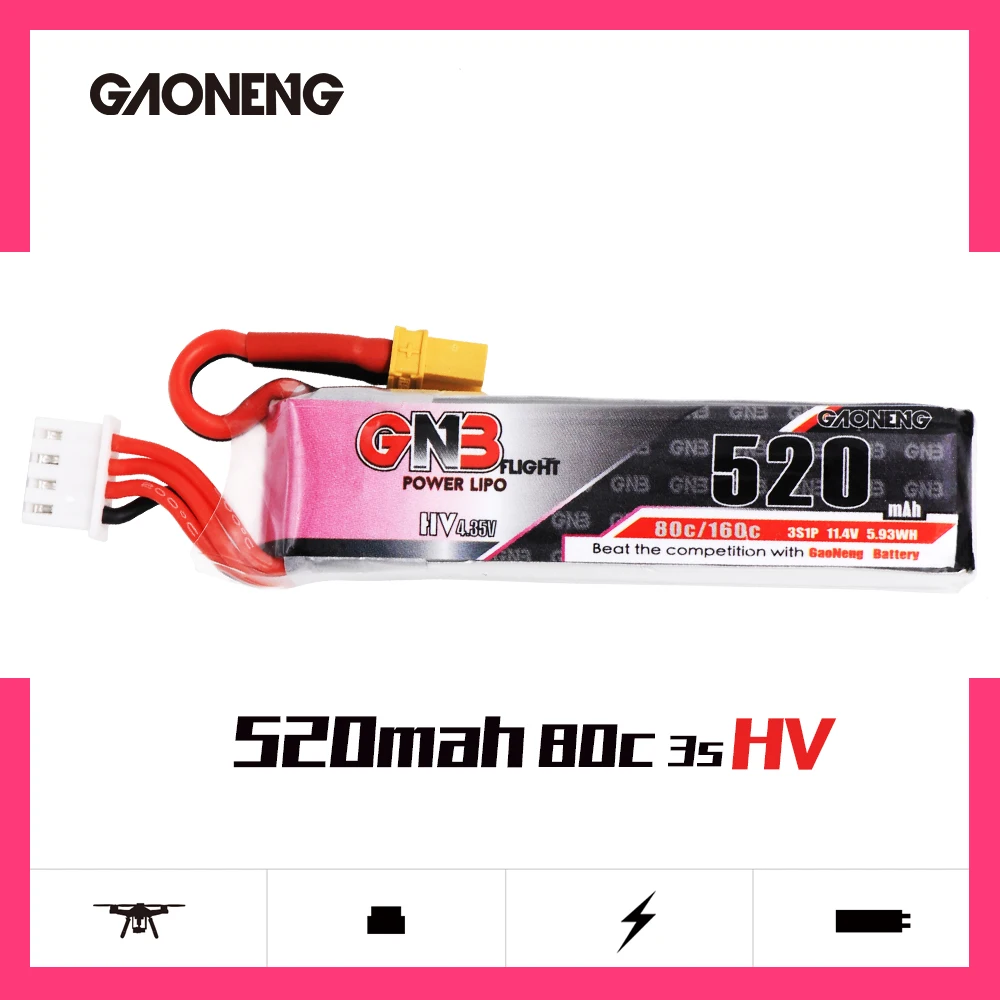 Gaoneng GNB 520mAh 11,4 V Lipo батарея 80C 3S HV 4,34 V RC батарея XT30 Разъем для RC гоночный FPV Дрон RC аксессуары для мультикоптера